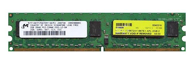Memory RAM 1x 2GB Micron ECC UNBUFFERED DDR2  667MHz PC2-5300 UDIMM | MT18HTF25672AY-667A3